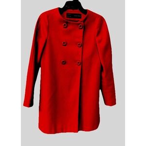 ZARA Basic Wool Blend Burnt Orange Coral Pea Coat Jacket‎ Size Medium